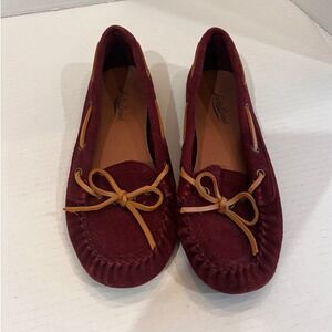 Lucky Brand Womens Suede Moccasin Driving Loafer Shoes Burgundy